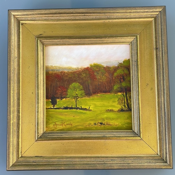 “Landscape in Spring Green” Painting by James Kennedy in custom gold frame. - Picture 6 of 10